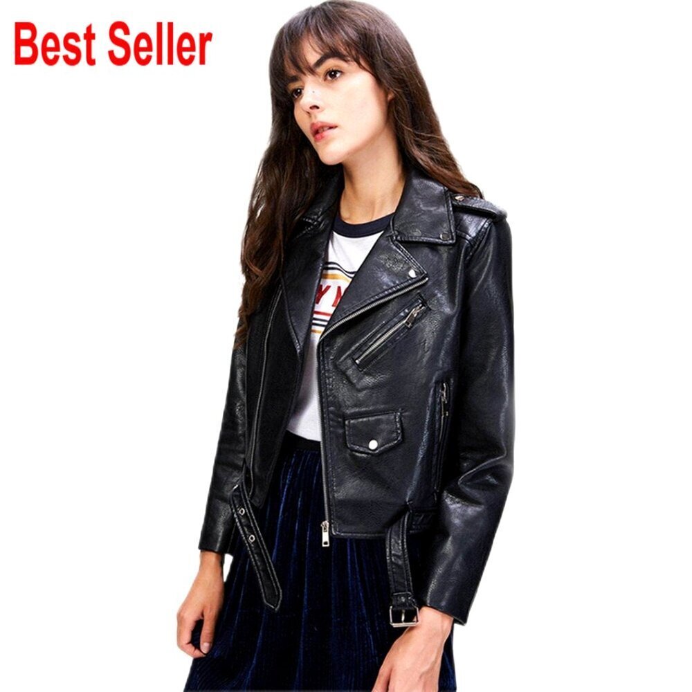 Faux Leather Motorcycle Jacket Slim Biker Coat Windproof